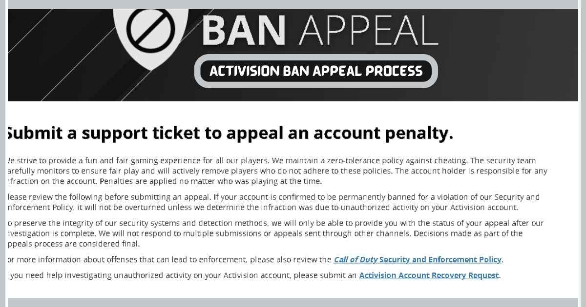 Activision Ban Appeal Process